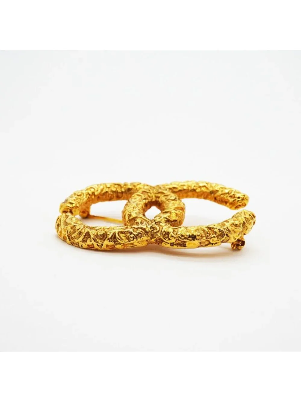 Chanel Brooch Vintage CC Logo Lava Motif Gold Plated